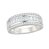 SweetJew Elegant Round Baguette Wedding Bands for Women Wedding Rings for Her 925 Sterling Silver Promise Eternity Ring AAAAA Cubic Zirconia Size O