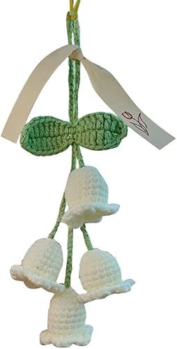 Lindo colgante Campanula flor ganchillo punto Convallaria espejo espejo espejo interior coche espejo retrovisor cordón de algodón colgante accesorio