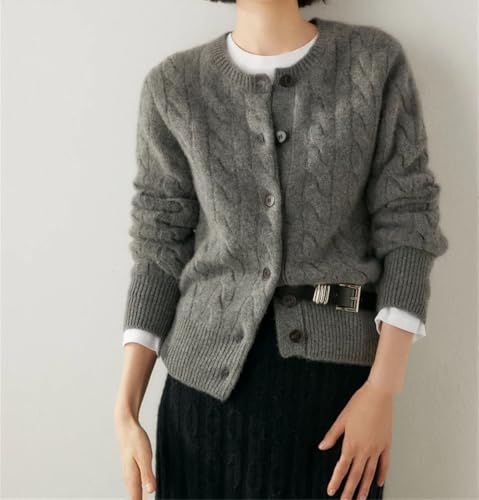 Women's Cashmere Sweater O-Neck Cable Knit Cardigan Knitwear Thickened Soft Coat Tops2
