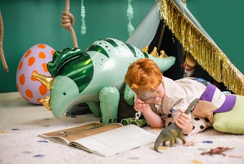Ballon aluminium dinosaure tricératops 93 x 49 cm vert et doré - Vert – vue 6