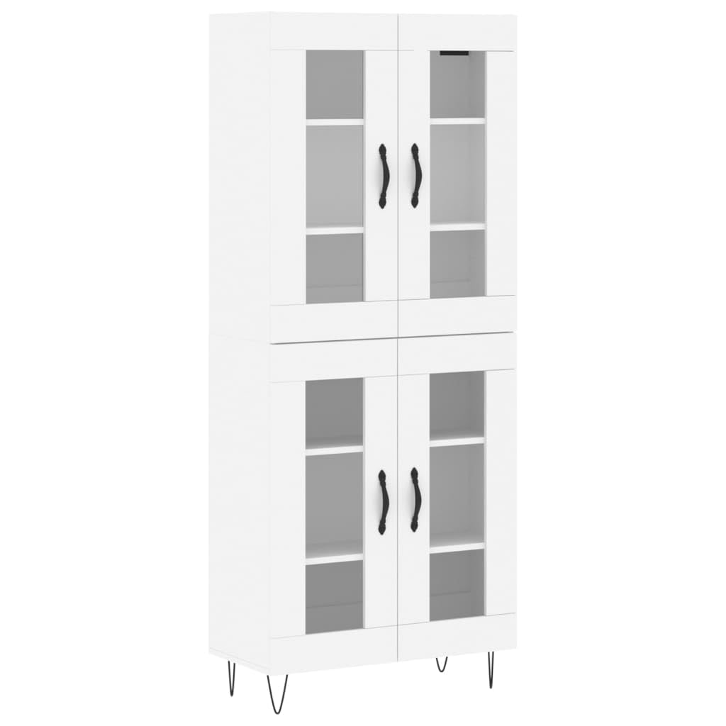 Highboard biała 69,5 x 34 x 180 cm, szafa z materiału drewnopochodnego ze szklanymi drzwiami, elegancki mebel do salonu, sypialni, dużo miejsca do przechowywania