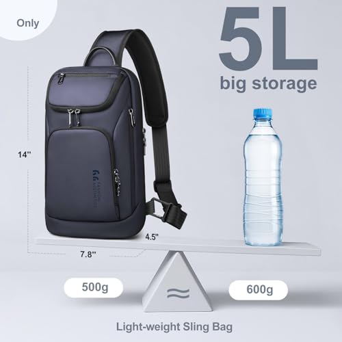Image of hk Sling Bag for Man, Waterproof Utility Crossbody Bag | with Anti-theft Pocket for Men, Sling Backpack for Daily Commute, Work, College, 14 * 7.8 * 4.5 inches，Blue