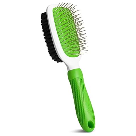 Dog and Cat Grooming Brush, Pin & Bristle Soft Brush for Pet Hair Remover - Double Sided Pet Grooming Brush - Daily Use to Clean Loose Fur & Dirt - Great for Dogs and Cats with Short Medium Long Hair Cover