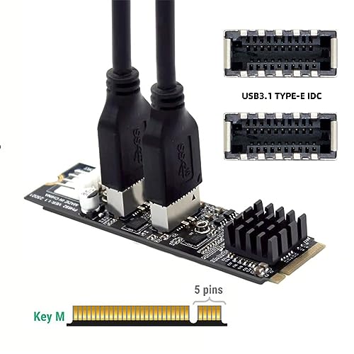 Image of Xiwai 5Gbps USB 3.1 Type-E to USB 3.0 19 /20Pin Dual Ports Splitter HUB, 10Gbps USB 3.1 Type-E Front Panel Socket to NVME NGFF M-Key Express Card Adapter for Motherboard (NVME to USB3.1 Type-E+Type-E)