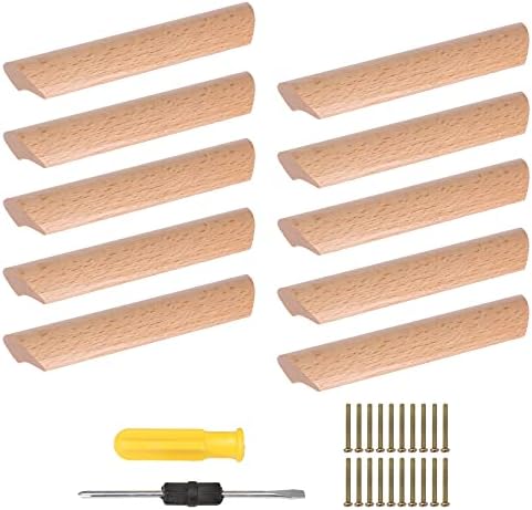 2 Tiradores Madera Para Muebles - 160mm, Espacio 128mm, Con Tornillos