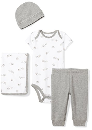Image of Moon and Back Baby Infant 4-Piece Organic Gift Set, grey elephants, 0-3 Months