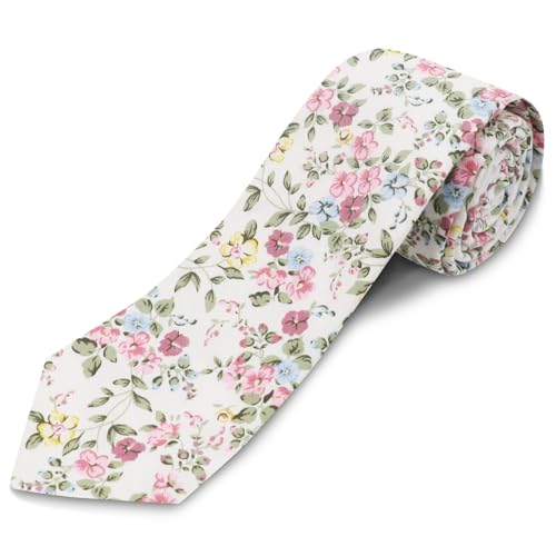 GHTIYLP Cotton Floral Ties for Men 2.76 Mens Skinny Tie Linen Flower Printed Neck Tie for Wedding Dating Party (Little Romantic)