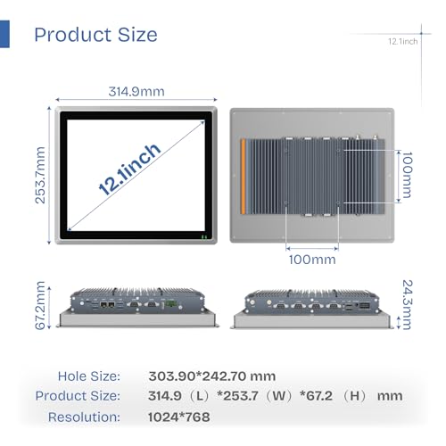Image of 12.1 inch Industrial Embedded Panel PC, IP65 Fanless Touch All in One Computer, Windows 11 Pro, Auto Power-on, 2xLAN,HDMI,6xUSB,2xRS485,4xRS232 (I3-10110U, 16GB RAM 256GB SSD)