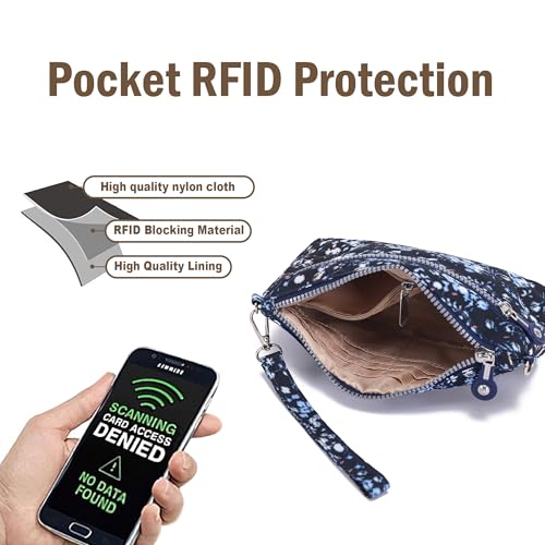 Image of Small Wristlet Wallets for Women Nylon RFID Cross body bag | Cell Phone Purse with Built-In Card Slots for Daily Outings