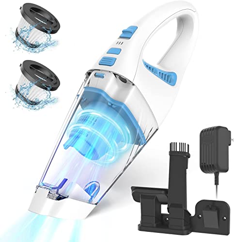 Handheld Vacuum Cordless, 10000PA Powerful Suction Car Hand Held Vacuum Cleaner with Large-Capacity Battery, Hand Vacuum Cordless Rechargeable for Pet Hair Keyboard Dust Office and Home Cleaning-Blue