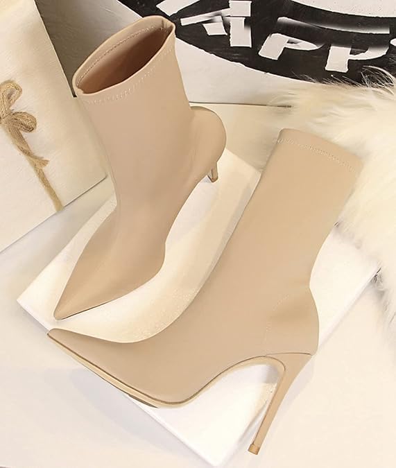 Women’s Pointed Toe Stiletto High Heel Ankle Booties Fashion Stiletto Sock Pointed Toe High Heel Stretch Ankle Boots