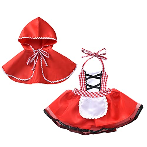 Noubeau Toddler Baby Girls Little Red Riding Hood Cosplay Outfit Halloween Costumes Cape Cloak Fairy Tale Fancy Dress Up Gown (Red- Costume, 12-18 Months)