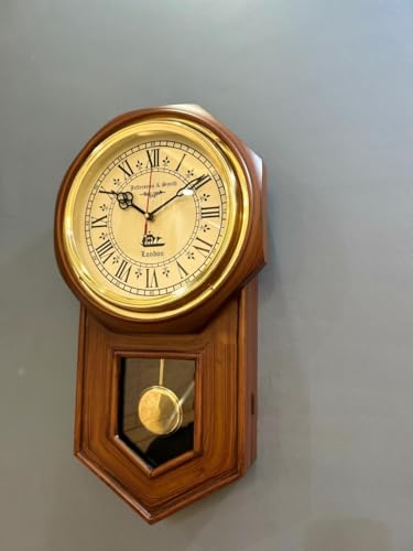 Image of Quality Step Packers Vintage Wooden Pendulum Wall Clock | Roman Numerals | Silent Quartz Mechanism | Elegant Home & Office Decor | Antique Finish