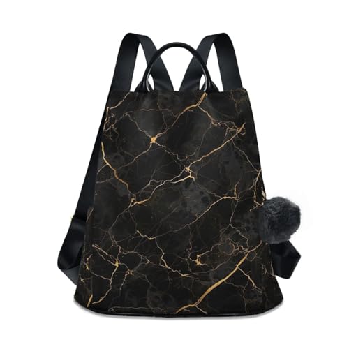 Sac à dos tendance marbré noir veines dorées femme multipoche