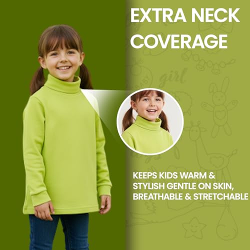 Image of Baba & Baby Kids Highneck Turtle Neck Cotton t-Shirt for Boys for Boys and Girls (4 Years-5 Years, Lime Green)