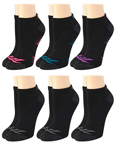 Reebok Women's Athletic Socks - Performance Cushioned Low Cut Socks (6 Pack), Size 4-10, Pure Black Logo