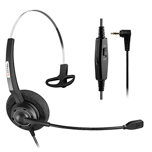 Arama 2.5mm Phone Headset with Noise Cancelling Microphone Cordless Phone Headset for Panasonic