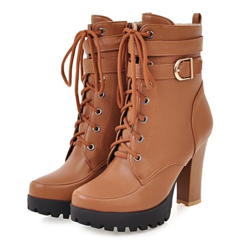 Image of FOREADA Goth Platform Heel Combat Boots Women Pearl Lace Victorian Booties