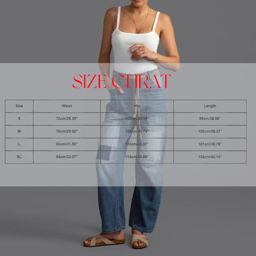 Barrel Jeans Women, Wide Leg Baggy Low Rise Ankle Patchwork Jeans for Woman Cropped Loose Fit Stretchy Denim Sweatpants3