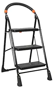 YANA Black Heavy Folding Ladder with Wide Steps Milano 3 Steps 3.1 Ft Ladder (Made in India)