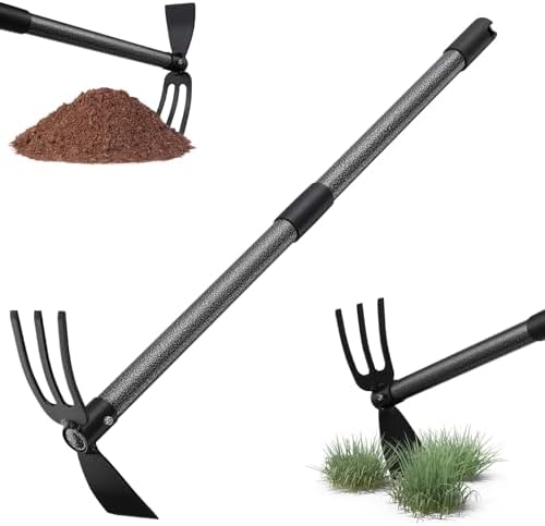 Azada de jardín con mango de 76 cm, doble azada multifuncional co...