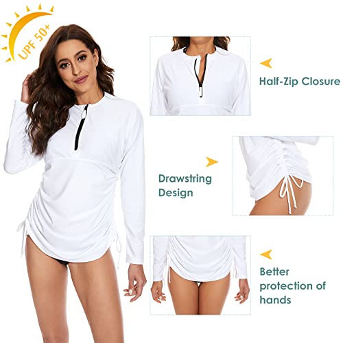 American Trends Women'S Rash Guard Long Sleeve Swimsuits Top Uv Upf 50+ Sun Protection Rashguard Half Zipper Swim Shirt Side Adjustable Wetsuit Pink Medium thumb #4