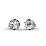 Cate & Chloe Mae 18k White Gold Plated Stud Earrings, Fancy Round Brilliant Earrings w/Swarovski Crystals Beautiful Round Diamond Cut Sparkling Crystal Stud for Women