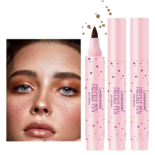 2Pcs Penna Lentiggine,Naturale Trucco Lentiggine Realistico,Impermeabile di lunga durata morbida penna punto Sopt per naturale senza trucco sunkissed,#Marrone chiaro+marrone scuro