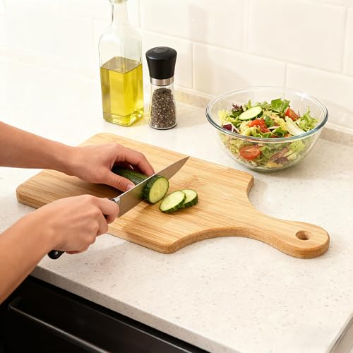8 piezas tabla de cortar rectangular de bambú con mango miniatura 5