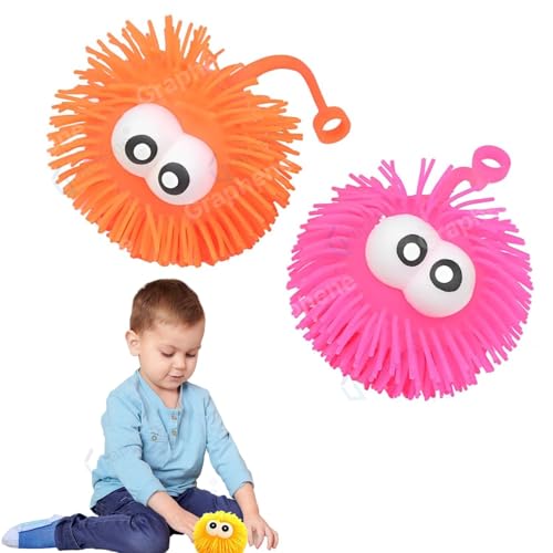 Image of GRAPHENE 2 Pcs Lights Puffer Balls with Big Eyes Soft Squeezable Squishy Toy Stress Relief Ball Rubber Sensory Ball Fun Toy Indoor Outdoor Spiky Fidget Squeaky Sponge Balls Boy Girl Best Gift