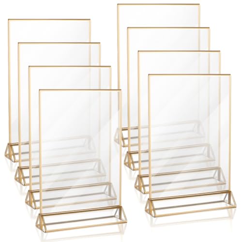 PH PandaHall 8 letreros de mesa acrílicos, soporte dorado para menú, soportes para letreros de boda, marco de fotos, números de mesa con base de soporte para decoración de bodas, restaurantes,