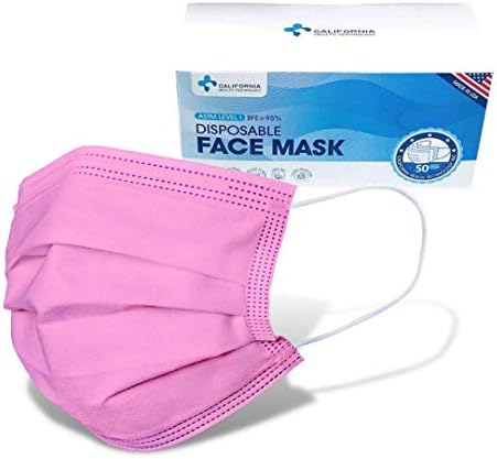 Made in USA - CHTUS Disposable Face Masks - 50 PCS - 3-Ply Breathable & Comfortable Safety Mask (Pink)