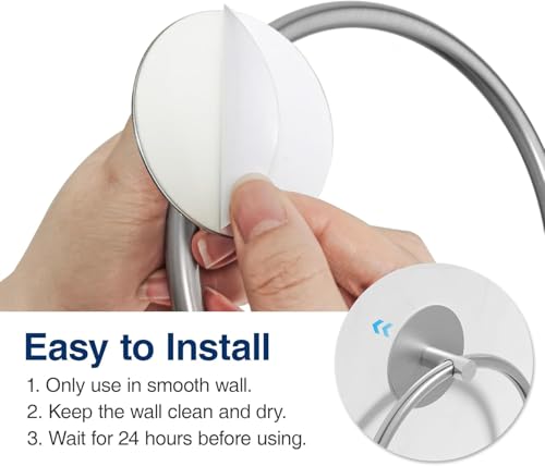 Image of iSTAR Self Adhesive Bathroom Towel Ring Stainless Steel | Wall Mounted Round Towel Holder for Hand Towels, Wash Basin & Kitchen Use (Silver)