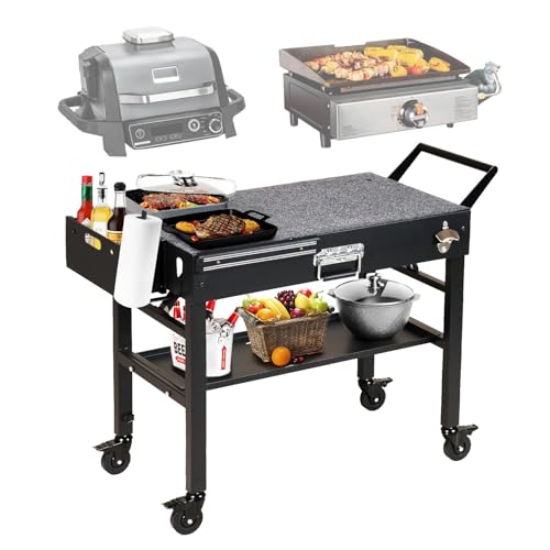Portable Outdoor Grill Cart Folding Grill Table with WheelsSolid and Stable31x 17 Large Space Grill Stand for The Blackstone Griddle Stand 17 22Ninja Woodfire Grill etc