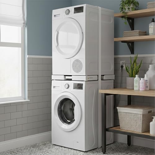 Relaxdays Zwischenbaurahmen, Trockner auf Waschmaschine, mit Ablage, verstellbar, 54-71 cm, Stapelkit universal, weiß