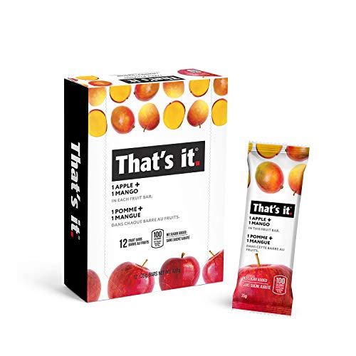 That's it. Apple + Mango 100% Natural Real Fruit Bar, Best High Fiber Vegan, Gluten Free Healthy Snack, Paleo for Children &amp; Adults, Non GMO No Sugar Added, 12 Count (Pack of 1)