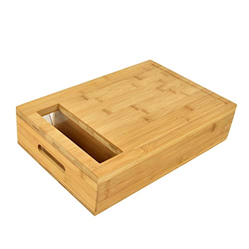 Large Bamboo Cutting Board with Drawers/Trays/Containers/Storage and Lids,Meal Prep Cutting Board,Chopping Board with Tray for Easy Food Prep and Cleanup