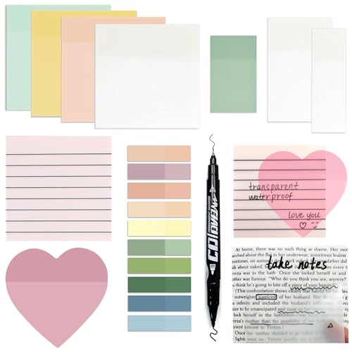 Lot de 650 notes adhésives transparentes - Notes adhésives colorées - Fournitures scolaires - Pour l'école, le bureau, la maison