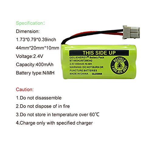 Geilienergy BT183342 BT283342 BT166342 BT266342 BT162342 BT262342 Battery Compatible with VTech CS6114 CS6419 CS6719 at&T EL52300 CL80112 CS6719-2 Cordless Handsets (Pack of 2) - Thumbnail 2