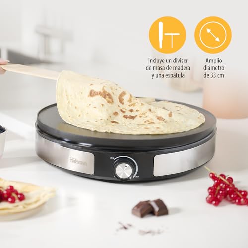 Miniatura 5 de Tristar Bp-2639 Crepera Con Placa Extraíble De 33 Cm De Diámetro, Prepara 1 Crepe Grande O 7 Crepes Pequeños Con La Placa Reversible, Termostato Regulable, 1500 W