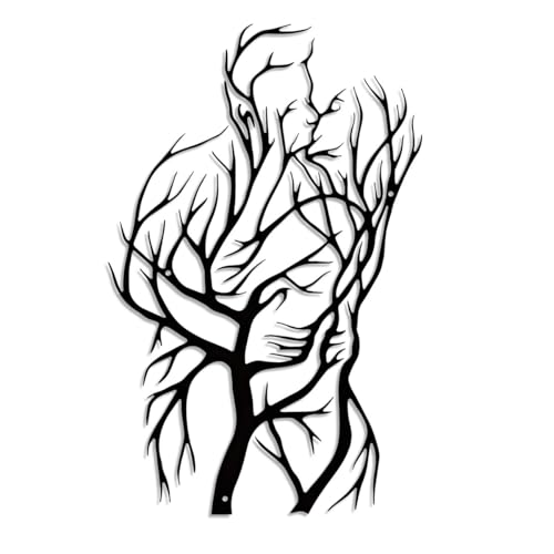 Luccyle Metall Paar Lebensbaum Wanddekoration (Liebespaar küssend),Schwarzes modernes Metall Wandbild Wandskulptur,Badezimmer Dekoration,Romantische Wanddekoration für Schlafzimmer