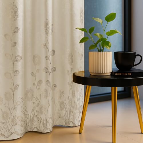 Image of Urban Space 100% True Blackout Curtains for Window, Gold Foil Printed Blackout Curtains, Blackout Decorative Window Curtain Eyelet with Tieback, 1 Piece Curtain for Living Room (Reva Beige, 5 Feet)