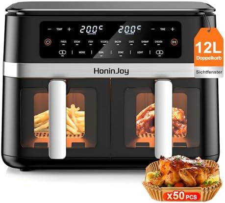12L Air Fryer mit Sichtfenster,12-in-1 Dual Zone Heißluftfritteus...