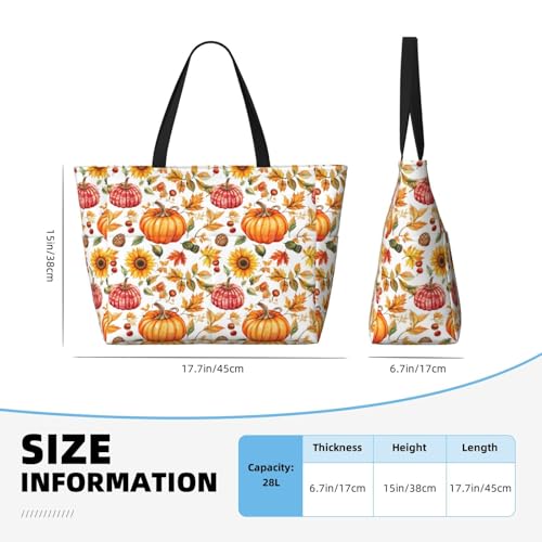 Large Beach Bags for Women Sandproof - Autumn Pumpkin Sunflower Print Summer Travel Work Tote Bags with Zipper2