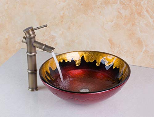 Robinet mélangeur bambou laiton antique pour lavabo en verre de salle de bain zen