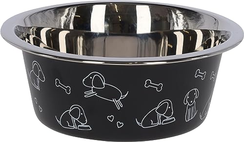 Kerbl Pet Edelstahlnapf, Hundenapf, schwarz, 900ml, für Futter und Wasser, spülmaschinenfest, robust, mit Motiv