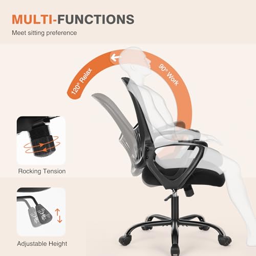 Sweetcrispy Home Office Managerial Executive Chair with Ergonomic Design, Mid-Back Mesh Swivel, Comfortable Lumbar Support, Comfy Arms for Bedroom,Study,Student, Black by Sweetcrispy - Image 4