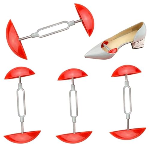 4 Pcs Shoe Stretchers for Women – Adjustable Width & Length Shoe Trees with Red Handle, Mini Expander for Flats, Heels, Sneakers – Plastic & Aluminium