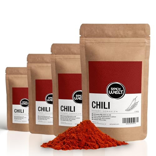 Spicy Welt Chili Gemahlen (500g) – Fein Gemahlenes Chilipulver für Chili Con Carne, Currys & Eintöpfe & Marinaden | Angenehm Scharf, Wärmend & Aromatisch | 100% Naturrein, Ohne Zusätze