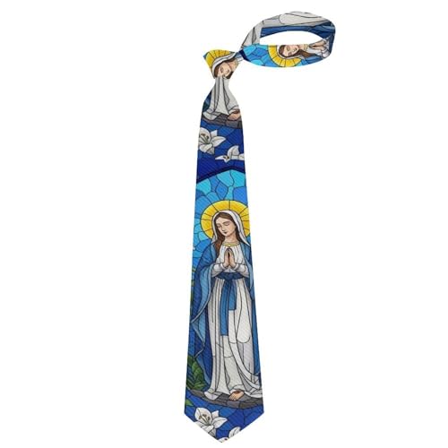 SWEET TANG Slim Skinny Polyester Necktie Virgin Mary Christian Mother of God Catholic, Fashion Casual Tie for Men Daily Wear Party Prom